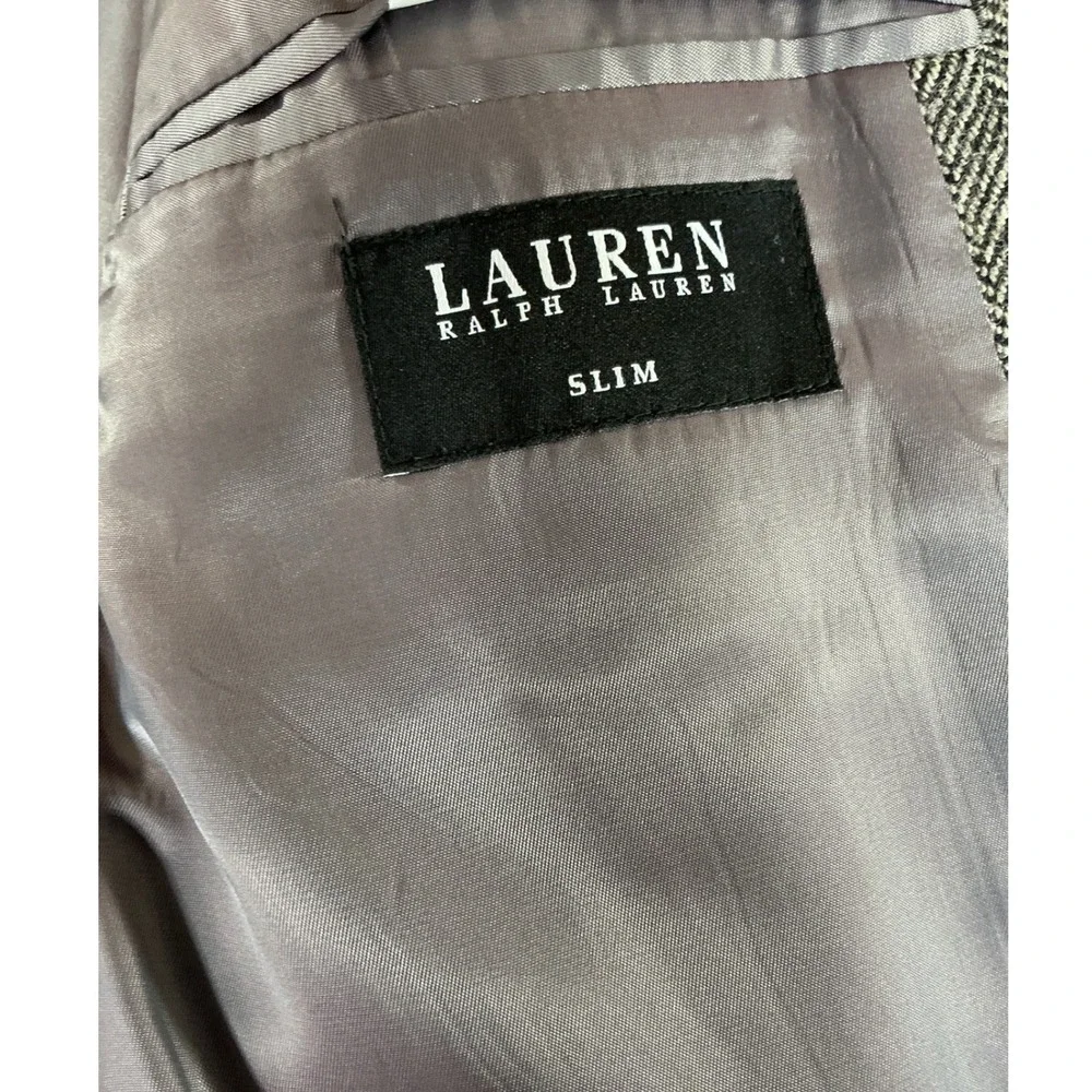 Lauren Ralph Lauren Blazer Mens 44R Grey Herringbone Slim Fit Sport Coat